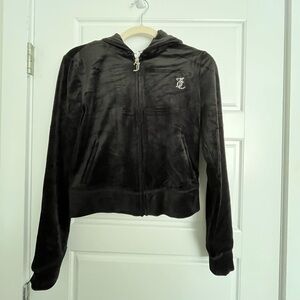 Juicy Couture black velvet cropped fitted zip-up